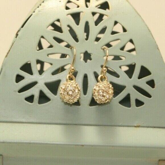 Anthropologie Classic Dangle Earrings Crystal Stone Gold Tone New - Picture 2 of 3